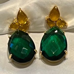 Green and Topaz pierced drop earrings, like new, never worn